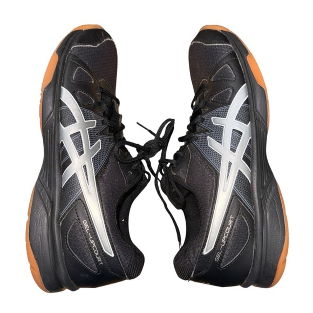 Asics Gel-Upcourt Womens 9.5 Pre-Owned Shoe Black/Silver B450N Gum Sole Sneakers